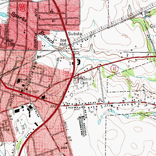 Topographic Map of Rosehill Cemetery, TX