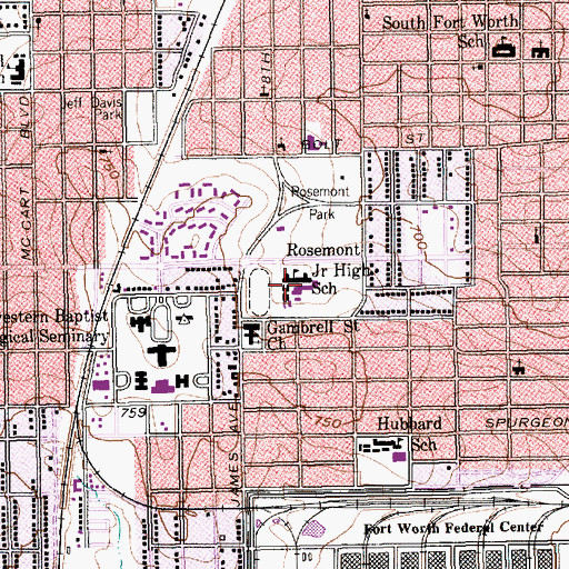 Topographic Map of Rosemont Junior High School, TX
