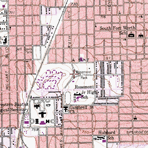 Topographic Map of Rosemont Park, TX
