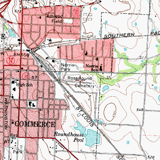 Topographic Map of Rosemound Cemetery, TX