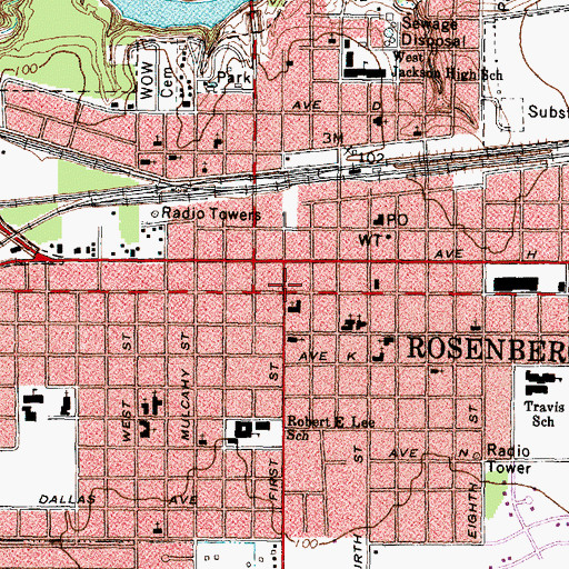 Topographic Map of Rosenberg, TX
