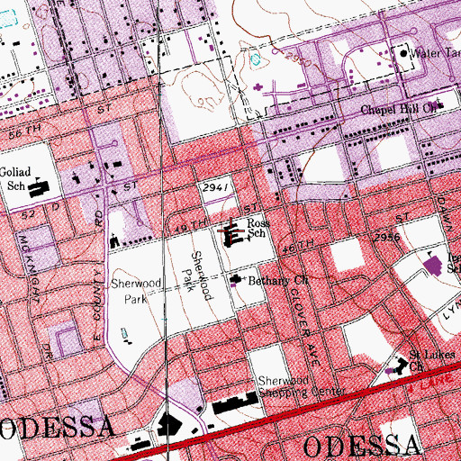 Topographic Map of Ross School, TX
