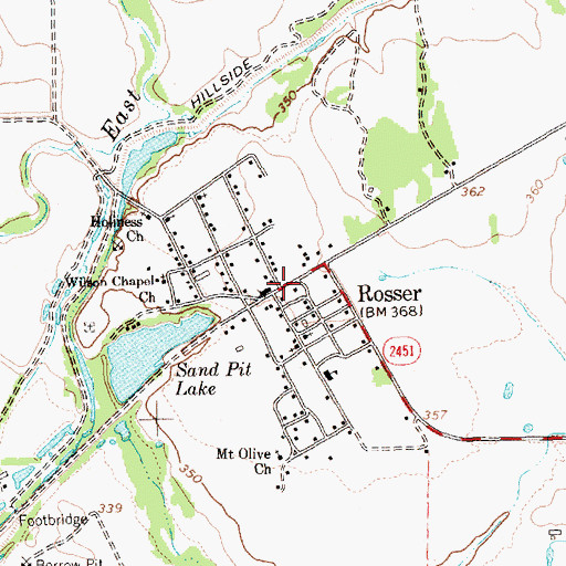 Topographic Map of Rosser, TX