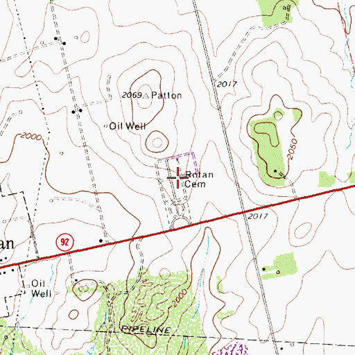 Topographic Map of Rotan Cemetery, TX