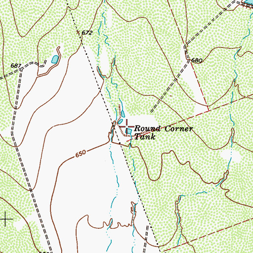 Topographic Map of Round Corner Tank, TX