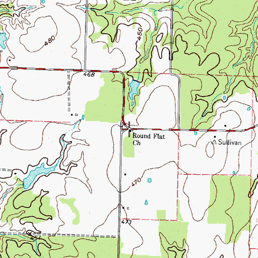 Topographic Map of Round Flat Church, TX