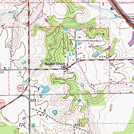 Topographic Map of Round Grove Church, TX