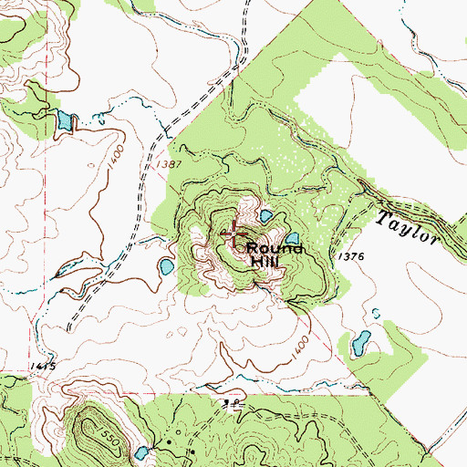 Topographic Map of Round Hill, TX