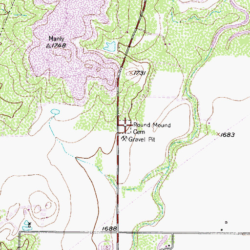Topographic Map of Round Mound Cemetery, TX