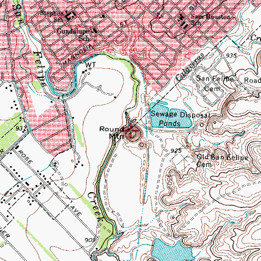 Topographic Map of Round Mountain, TX