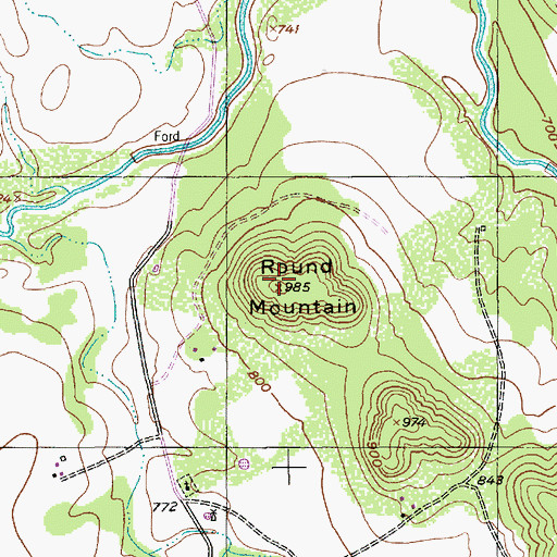 Topographic Map of Round Mountain, TX