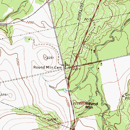 Topographic Map of Round Mountain Cemetery, TX