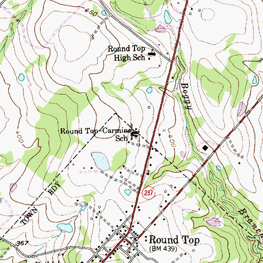 Topographic Map of Round Top-Carmine School, TX