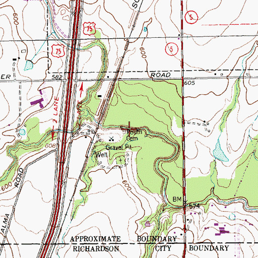 Topographic Map of Routh Cemetery, TX