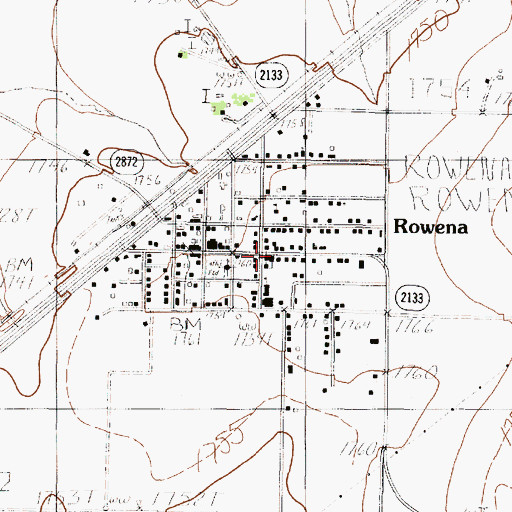 Topographic Map of Rowena, TX