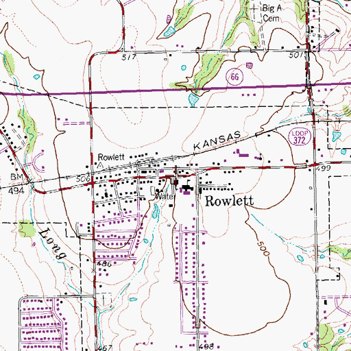 Topographic Map of Rowlett, TX