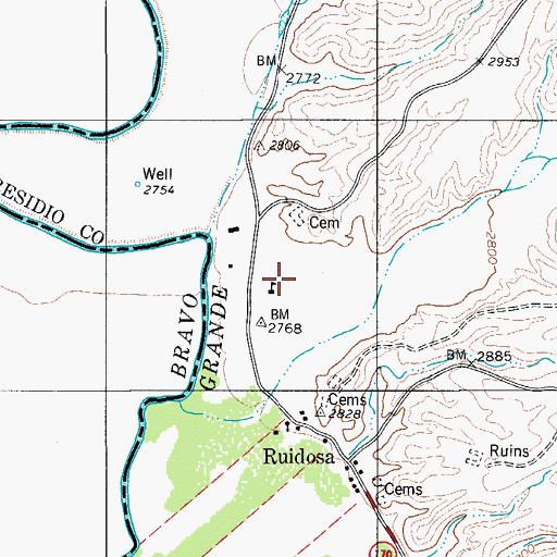 Topographic Map of Ruidosa School, TX