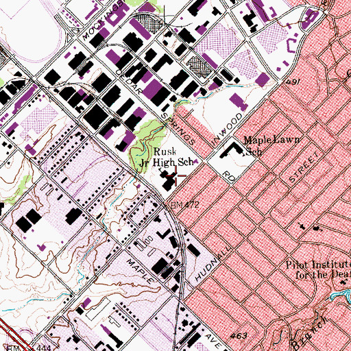 Topographic Map of Rusk Junior High School, TX