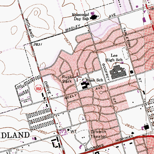 Topographic Map of Rusk Park, TX
