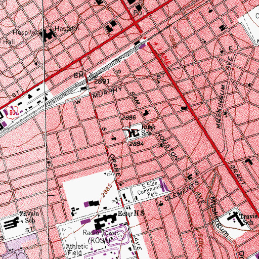 Topographic Map of Rusk School, TX