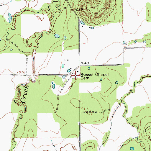 Topographic Map of Russel Chapel Cemetery, TX