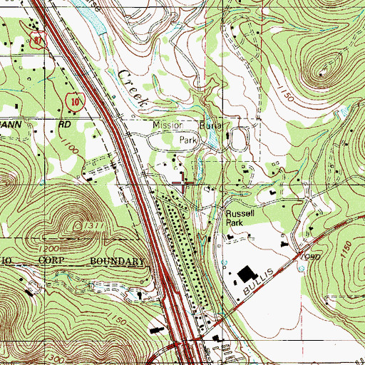 Topographic Map of Russell Park, TX