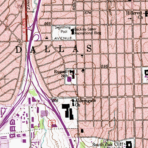 Topographic Map of Russell School, TX