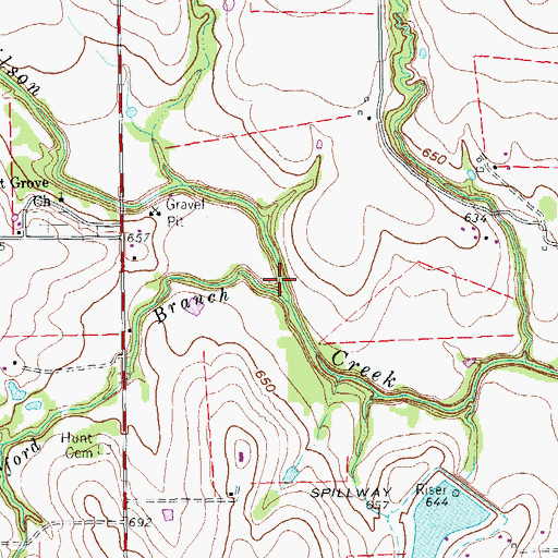 Topographic Map of Rutherford Branch, TX