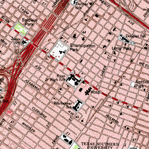 Topographic Map of Ryan Junior High School, TX