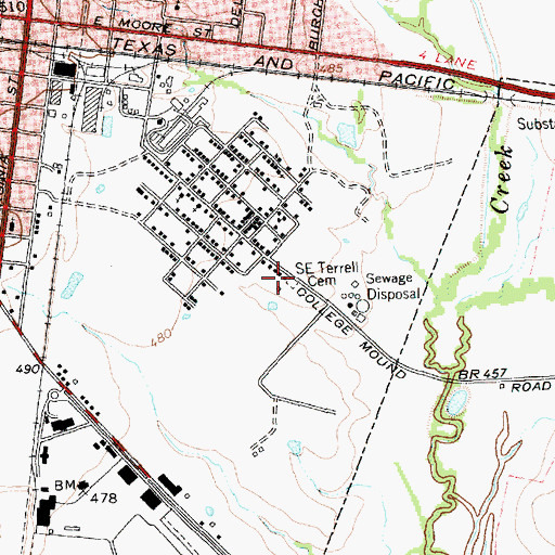 Topographic Map of S E Terrell Cemetery, TX