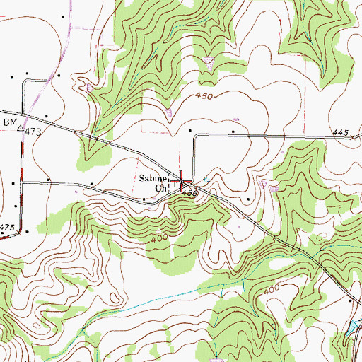 Topographic Map of Sabine Church, TX