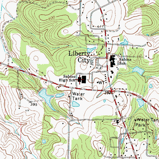 Topographic Map of Sabine High School, TX