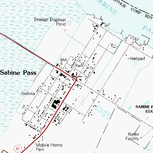 Topographic Map of Sabine Pass, TX