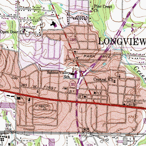 Topographic Map of Sabine Valley School, TX