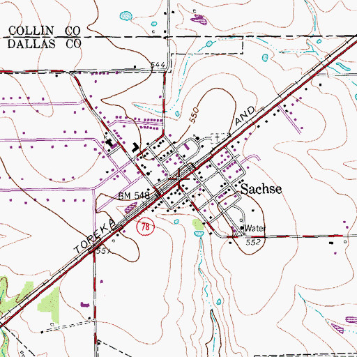 Topographic Map of Sachse, TX