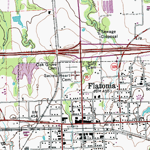 Topographic Map of Sacred Heart Cemetery, TX