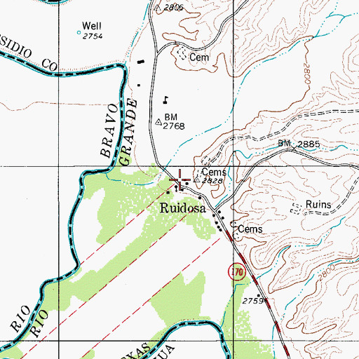 Topographic Map of Sacred Heart Church, TX
