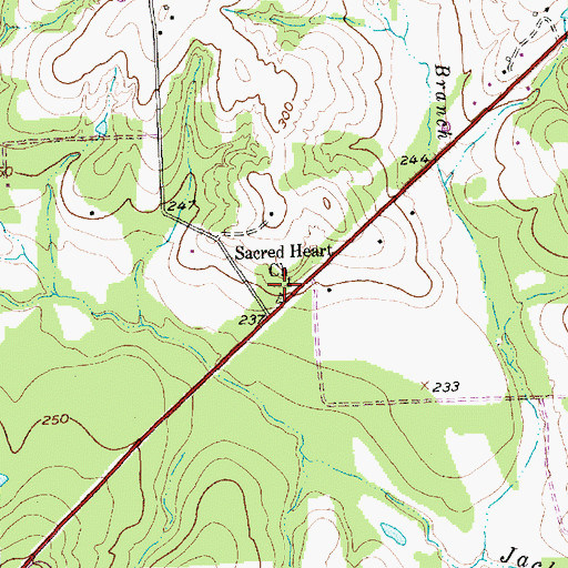 Topographic Map of Sacred Heart Church, TX