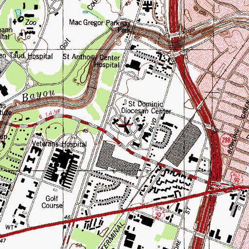 Topographic Map of Sacred Heart Dominican College, TX