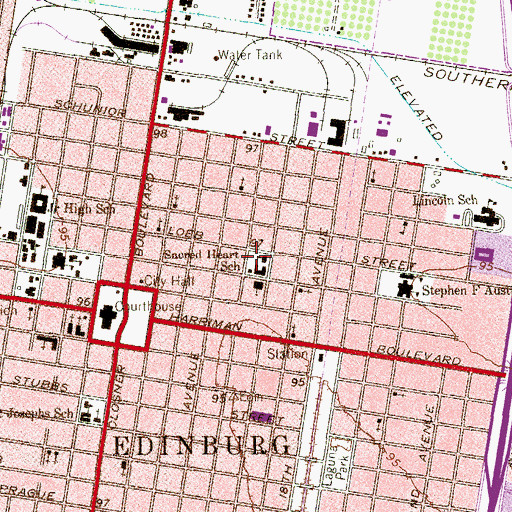 Topographic Map of Sacred Heart School, TX