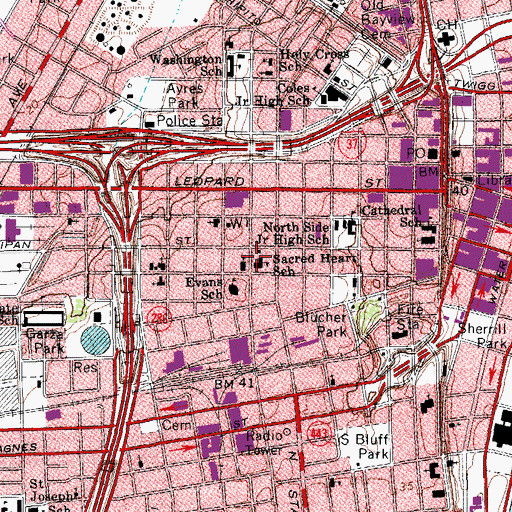 Topographic Map of Sacred Heart School, TX