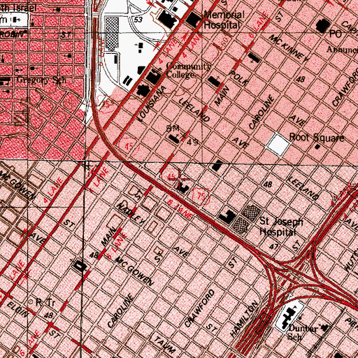 Topographic Map of Sacred Heart School, TX