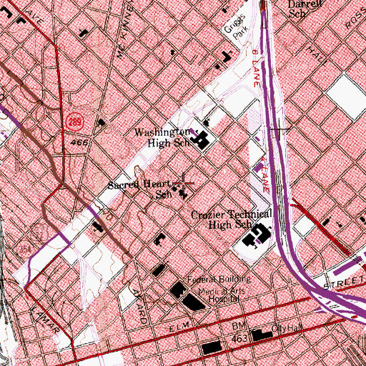 Topographic Map of Sacred Heart School, TX