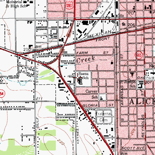Topographic Map of Saenz School, TX