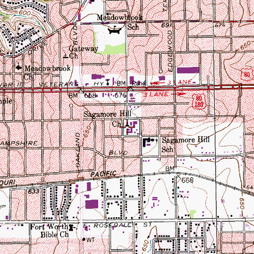 Topographic Map of Sagamore Hill Church, TX