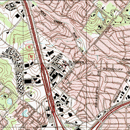 Topographic Map of Saint Andrew Church, TX