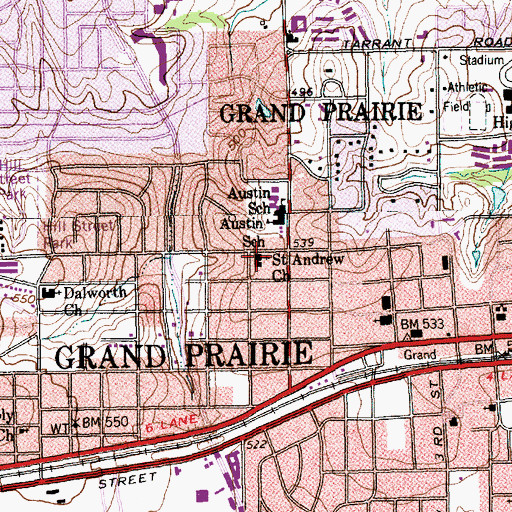 Topographic Map of Saint Andrew Church, TX