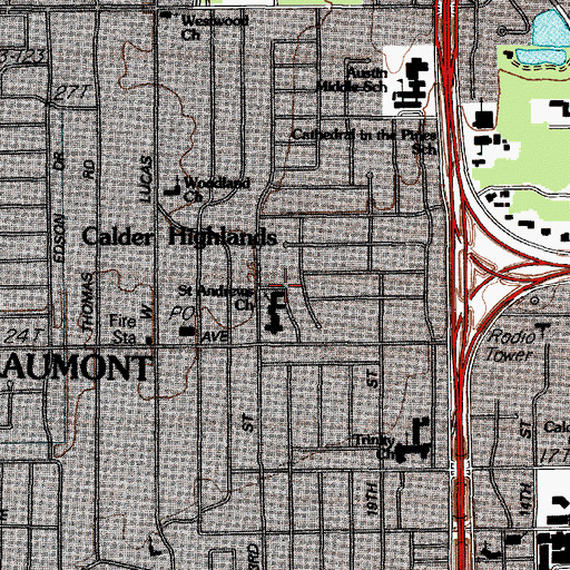 Topographic Map of Saint Andrews Church, TX