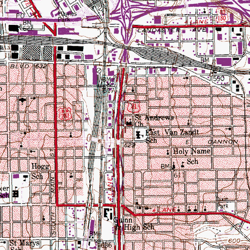 Topographic Map of Saint Andrews Church, TX
