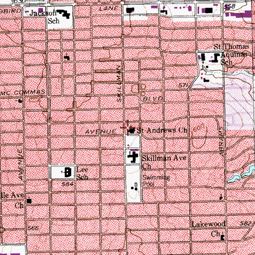 Topographic Map of Saint Andrews Church, TX